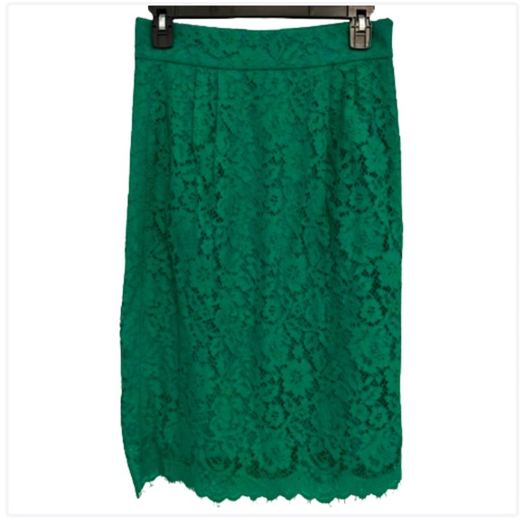 J. CREW LACE GREEN PENCIL SKIRT - Picture 1 of 5